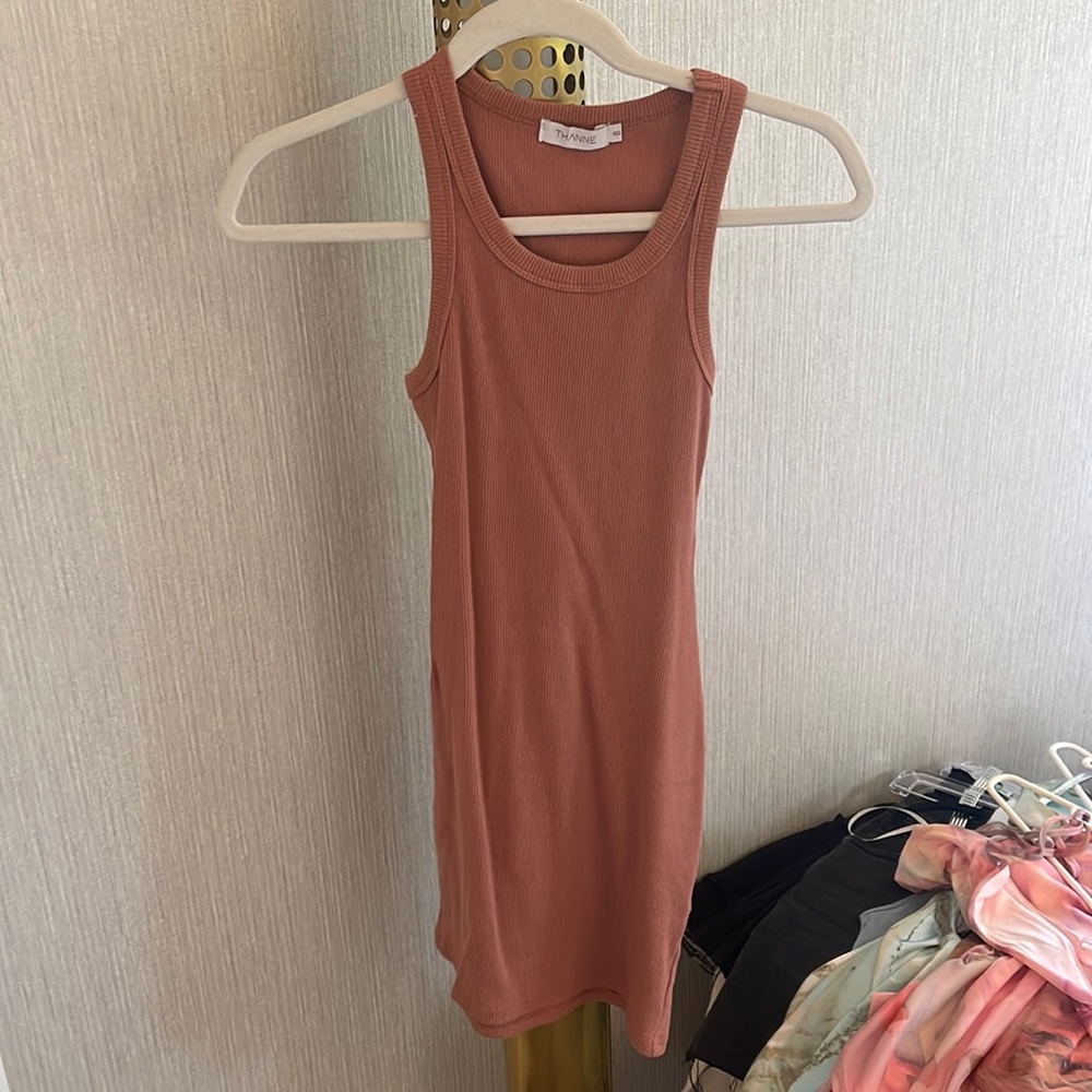 Simple dark tan mini dress